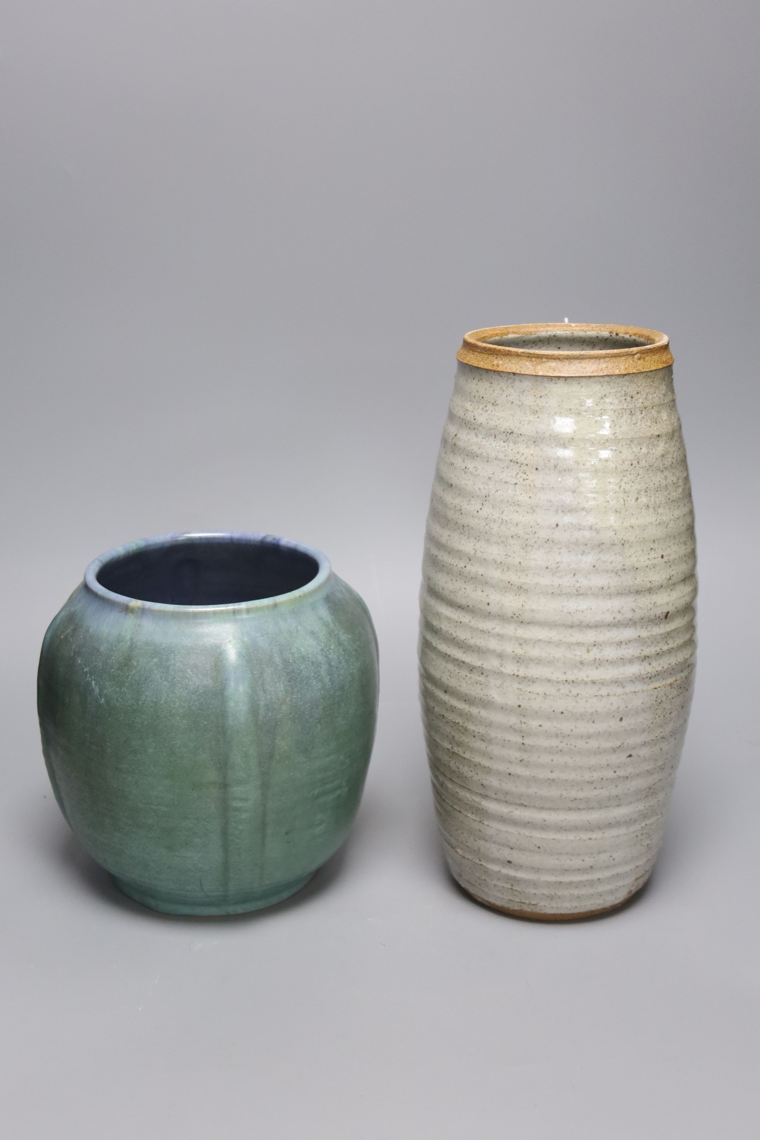 An Upchurch pottery vase and a Clare Sutcliffe? pottery vase, tallest 31cm